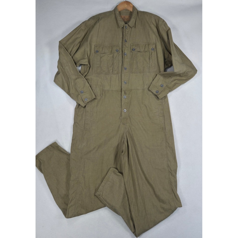Vintage Lizwear Utility Jumpsuit Olive Green Linen Blend Long Sleeve Medium